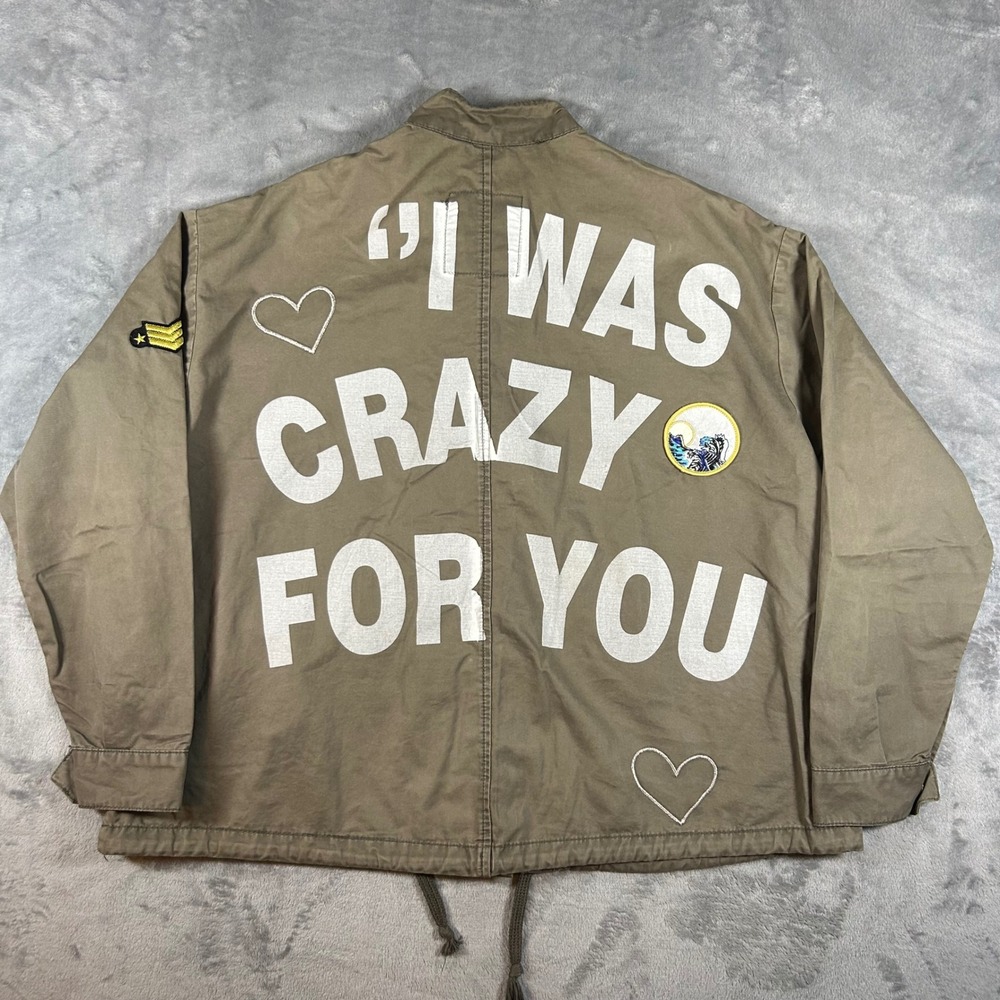 Pull&Bear Womens Utility Jacket Olive Green Patch Studded I Was Crazy For You M